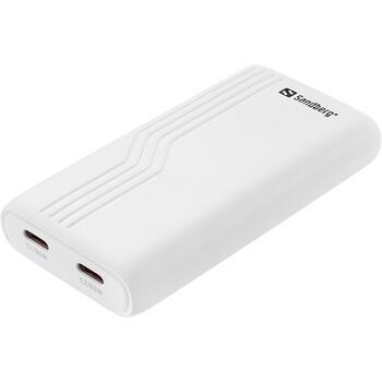 Sandberg Путевой зарядное устройство 441-68, 2xUSB-C, 100-240V, 65W, 2 порта, Power Delivery, белый (441-68)