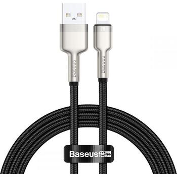 Baseus vads Cafule CALJK-A01, 1 m, 2.4 A, USB Type-A uz Lightning, 480 MB/s, neilons, cinks, melna, sudraba (CALJK-A01)