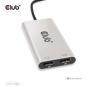 Club3D I/O адаптер CSV-1586 Thunderbolt 3 на 2 DisplayPort 4K60Hz, 2 DisplayPort, 1 Thunderbolt, Серебристый (CSV-1586)