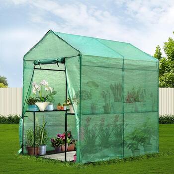 Kompakta un ietilpīga mini siltumnīca ārtelpām un terasēm 155×140×200 cm izturīga PVC plēve ar plauktiem BESK (9079591)