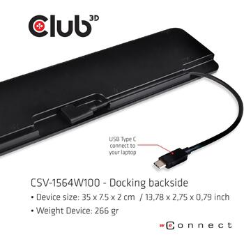 Club3D dokstacija CSV-1564W100 USB 3.2 Gen1, 100W PD, 3 HDMI, 1 DisplayPort, 1 VGA, 3 USB 3.0, 2 USB 2.0, 1 RJ45, 1 austiņu izeja (CSV-1564W100)