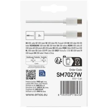 Emos USB кабель SM7027W, 1м, белый, 2.0, 60W, 3A, 480Mbit/s, C-C, PVC (SM7027W)