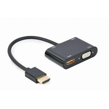 Gembird адаптер HDMI на HDMI/VGA, A-HDMIM-HDMIFVGAF-01, 2 HDMI, 1 15pin D-sub, 3.5 мм стерео выход (A-HDMIM-HDMIFVGAF-01)