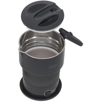 Adler Силиконовый дорожный чайник AD 1377g, 600 W, 0.6 L, Силикон, Серый, Складной, Автоотключение, Откидная крышка (AD 1377g)