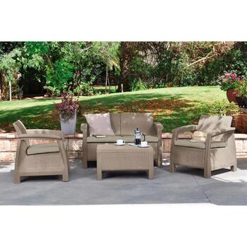 Садовая мебель Corfu Set бежевый 29197361587 KETER, 2 кресла 75x70x79см, диван 128x70x79см, стол 77x57x42см (29197361587)