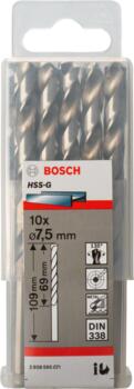HSS-G urbji metālam 7,5mm, 10gab., Urbjmašīnām/skrūvgriežiem PRO METAL HSS-G STANDARTA SPIRĀLVEIDA URBJA GARUMS, 2608595071, BOSCH (2608595071)
