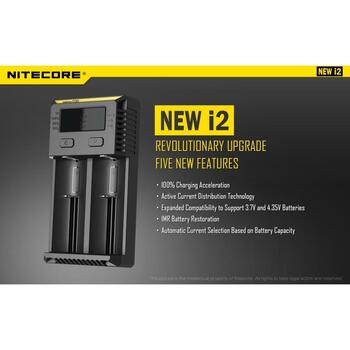 Nitecore Зарядное устройство INTELLICHARGERNEWI2 1000mA, 2 слота, поддержка аккумуляторов 3.7V и 4.35V, ACD технология (INTELLICHARGERNEWI2)