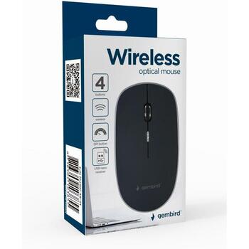 Gembird USB datorpele MUSW-4B-01, 4 pogas, 1600 DPI, RF bezvadu, akumulators AA, melna, balta (MUSW-4B-01)