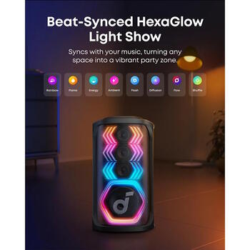 Bluetooth 200W Karaoke Bluetooth Partybox sistēma ar 2 bezvadu mikrofoniem un viedo dziesmas vārdu noņemēju Melns A31A3012 Anker (A31A3012)