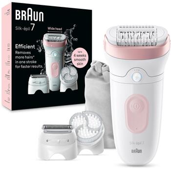 Braun epilators Silk-épil Series 7 7-060 SE7060, 40 min, 1 līmenis, mitrā un sausā epilācija, SmartLight, 40 pincetes, akumulators (SE7060)