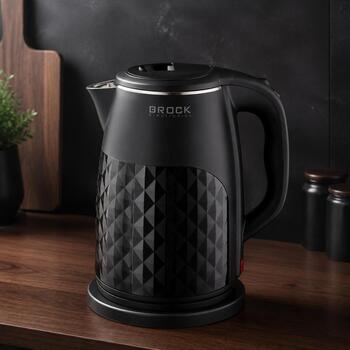 Brock WK 0618 BK elektriskā tējkanna, 1,8 l, 1500 W, nerūsējošais tērauds, 360° pamatne, automātiska izslēgšanās (WK 0618 BK)
