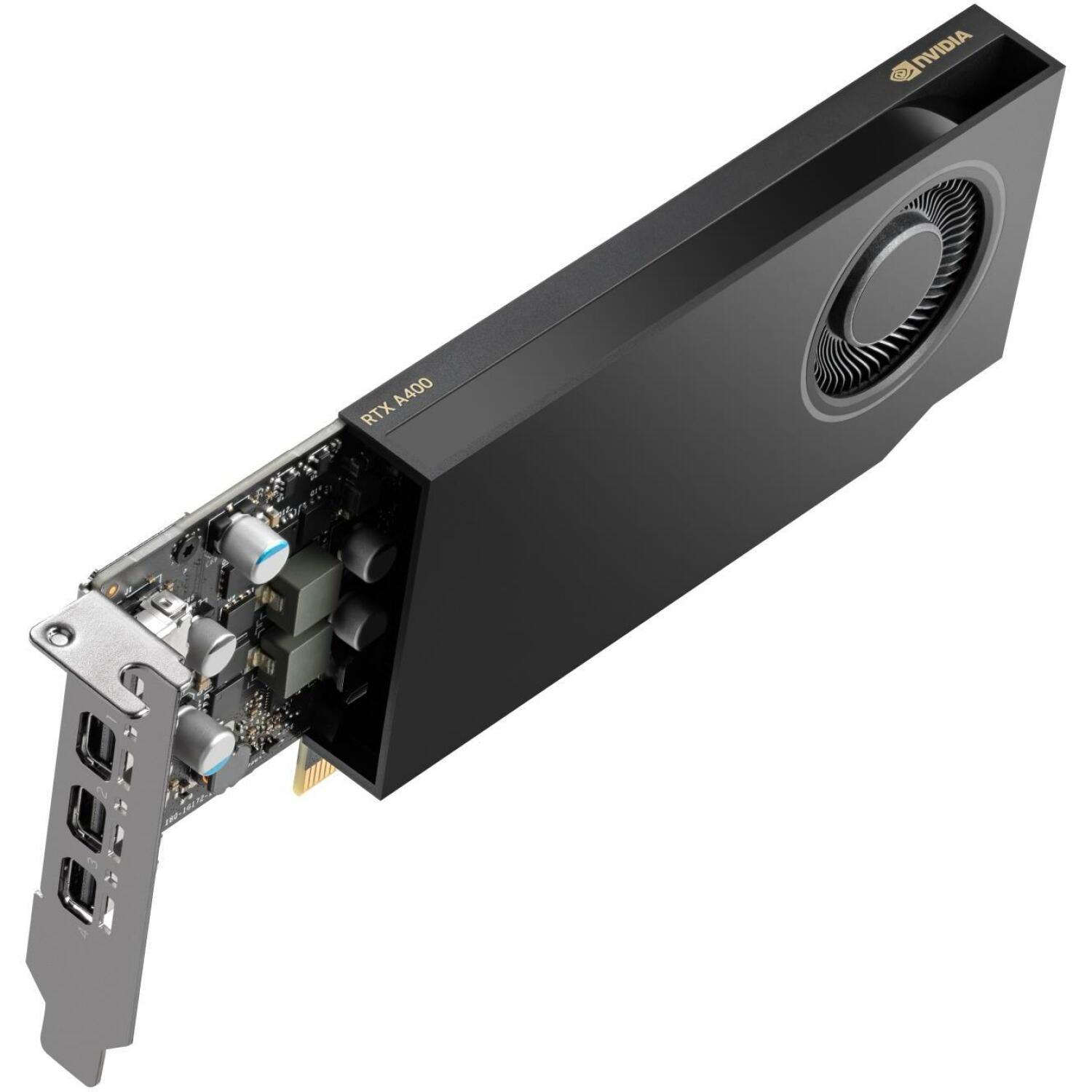 PNY Video karte VCNRTXA400-SB NVIDIA RTX A400 4 GB, GDDR6, 64 bit, 5120 x 2880, PCIe x8 4.0, Aktīvā dzesēšana, 1 ventilators (VCNRTXA400-SB)