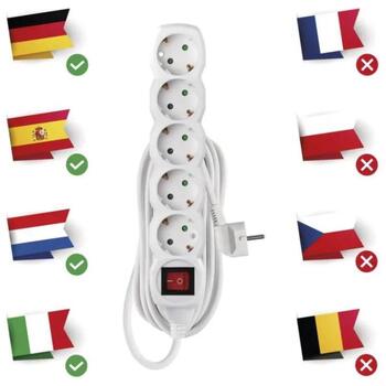 Emos Удлинитель P1525R, 5м, 5x2P+PE, 3680W, PVC, выключатель, защита от детей (P1525R)