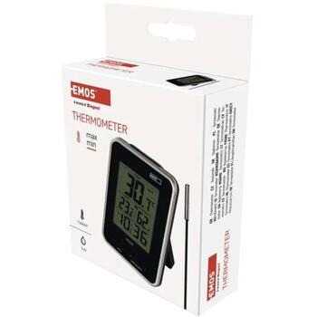 Emos Цифровой термометр E0121, 0,1 °C, 0 °C до +50 °C, -40 °C до +60 °C, 25% до 95% RH, 3 м проводной датчик, будильник (E0121)