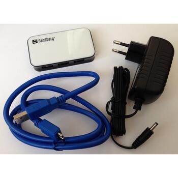 Sandberg 133-72 USB 3.0 centrmezgls, 4 porti, 5000 Mbit/s, USB 3.2 Gen 1, 1 m, melns/balts (133-72)