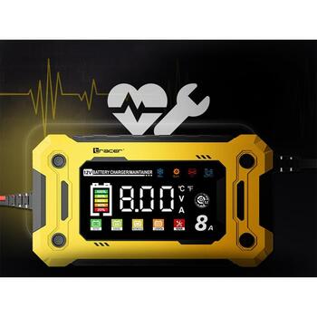 Tracer Зарядное устройство TRABAT47777, 12V, 8A, LED/LCD, 220-240V, 9 режимов зарядки, автоматическая зарядка (TRABAT47777)