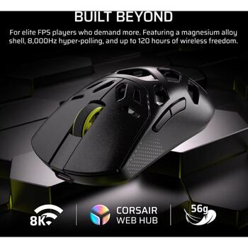Corsair SABRE V2 PRO CH-931G100-WW spēļu pele, 33000 dpi, 2.4 GHz, Bluetooth, USB-C, optiskā, 5 pogas, melna (CH-931G100-WW)