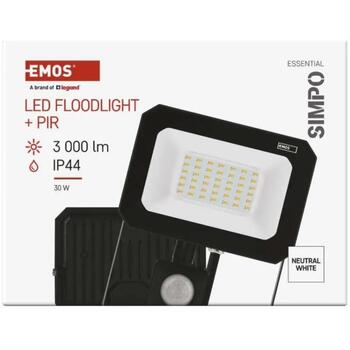 Emos LED прожектор ZS2333, 30 W, 3000 lm, IP44, нейтрально-белый, PIR датчик, алюминий, стекло (ZS2333)