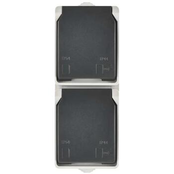 Emos Двойная розетка A1396.3, 2x16A, 250V, IP44, серая и черная, вертикальная установка (A1396.3)