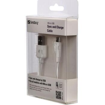 Sandberg USB кабель 440-33, 1м, USB 2.0 A male, Micro USB B male, белый. (440-33)