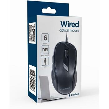Gembird USB datorpele MUS-6B-01, 1600 DPI, 6 pogas, optiskā, kabeļa avots, melna (MUS-6B-01)