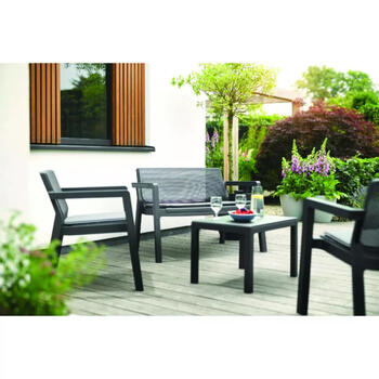 Keter Emily Patio Set 29209816939, 2 кресла, диван, стол, серый, с подушками, устойчив к УФ (29209816939)