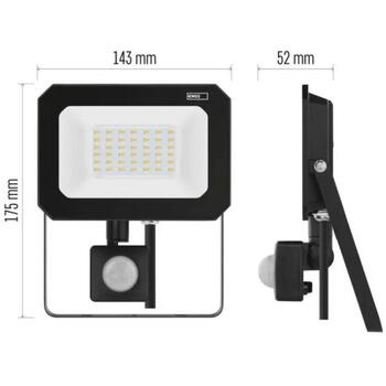 Emos LED прожектор ZS2333, 30 W, 3000 lm, IP44, нейтрально-белый, PIR датчик, алюминий, стекло (ZS2333)