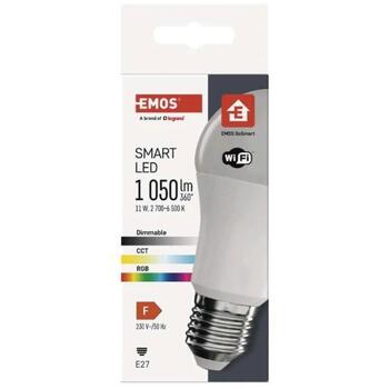 Emos LED лампа GoSmart A60 ZQW515R, 11 W, 1 050 lm, RGB, Wi-Fi, диммируемая, E27 (ZQW515R)