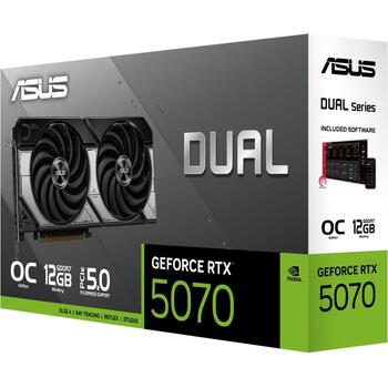 Asus Видеокарта DUAL-RTX5070-O12G 12GB GDDR7, PCIe 5.0, 2 вентилятора, 7680 x 4320, NVIDIA G-SYNC, VR готова (DUAL-RTX5070-O12G)