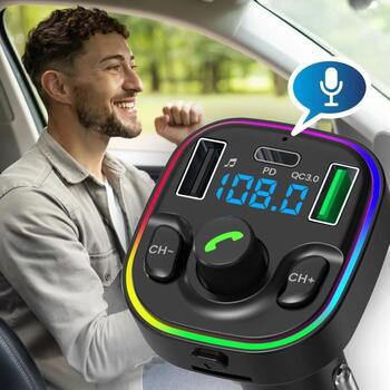 Manta FM модулятор TFM102 STREAM, QC3.0 USB, USB-C PD 20W, Bluetooth 5.0, MicroSD слот, 7 типов фоновой подсветки (TFM102 STREAM)