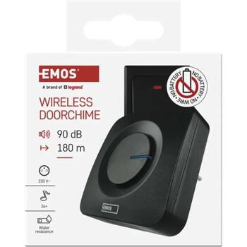 Emos Беспроводной дверной звонок P5729B, 1 шт., 180 м, 36 мелодий, 90 дБ, IP44, автоматическое сопряжение (P5729B)