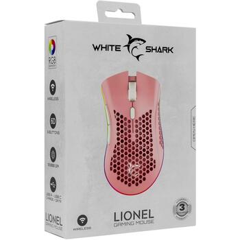 White Shark Pele LIONEL-P, 10000 DPI, 6 pogas, 500 mAh, USB 2.0, RGB, programmējami taustiņi, rozā (LIONEL-P)