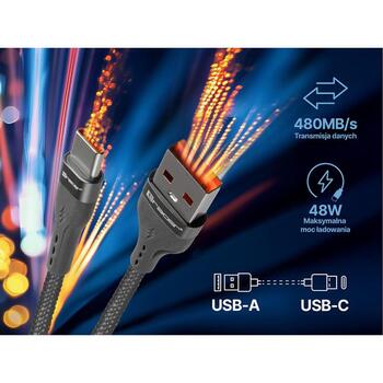 Tracer USB кабель TRAKBK47487, 1м, 48Вт, 2.4А, 480Mbit/s, USB A, USB Type-C, серый (TRAKBK47487)
