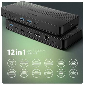 Axagon док-станция HMC-U4, USB4 40Gbps, 3x USB-A, 2x USB-C, HDMI 8K/30Hz, DP, RJ-45, SD/mSD, аудио, PD 100W (HMC-U4)