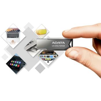 Adata USB флеш-накопитель AUV250-16G-RBK, 16 ГБ, USB Type-A, USB 2.0, без крышки, серебристый (AUV250-16G-RBK)