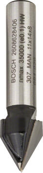 V-gropes frēze HM 60o, l=14 mm,kāts 8mm, Rokas frēzēm, malu frēzēm V VEIDA GROPJU FRĒZE STANDARD FOR WOOD V-GROOVE BIT, 2608628406, BOSCH (2608628406)