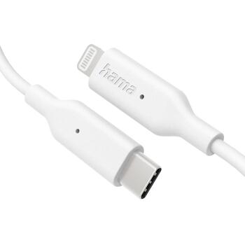 Hama 00201598 uzlādes kabelis, USB-C - Lightning 1m balts, USB 2.0, 3A, 480 Mbit/s, PVC (00201598)