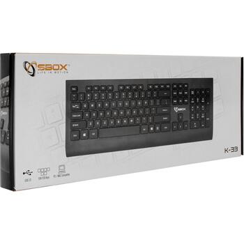 Sbox Клавиатура K-33-US, 104 клавиши, полная раскладка, мембрана, USB 2.0, 1,5м, черный, Windows 7/8/10/11 (K-33-US)