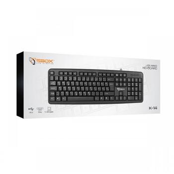 Sbox Клавиатура Проводная USB K-14US, 105 клавиш, полная раскладка, мембрана, USB 2.0, черная (K-14US)
