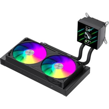 Gamemax procesora šķidruma dzesētājs GLACIER 240 LCD BK, 240mm, 85.82 cfm, TDP līdz 280W, ARGB ventilators (GLACIER 240 LCD BK)