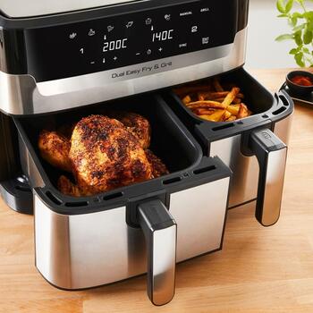 Tefal karstā gaisa friteris EY905D10, 5.2+3.1 L, nerūsējošais tērauds, 8 programmas, sinhronizācijas funkcija (EY905D10)