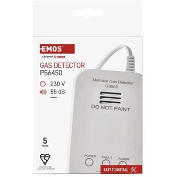 Emos Газовый детектор GS869 P56450, 36,3×117,4×77,4мм, 5 лет, 230V AC, 0–95%, IPX2D, >85dB, оптический и звуковой (P56450)