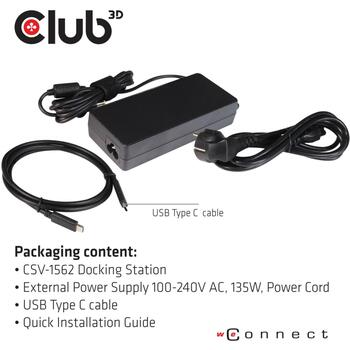 Club3D dokstacija CSV-1562 USB 3.2 Gen 1, 4x USB Type-A, 1x USB Type-C, 3x 4K displeji, 60W PD, Gigabit Ethernet, melna (CSV-1562)