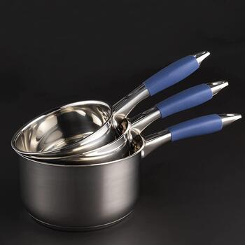 Russell Hobbs sautēšanas katliņu komplekts RH01178EU, 16cm, 18cm, 20cm, nerūsējošais tērauds, silikona rokturi (RH01178EU)
