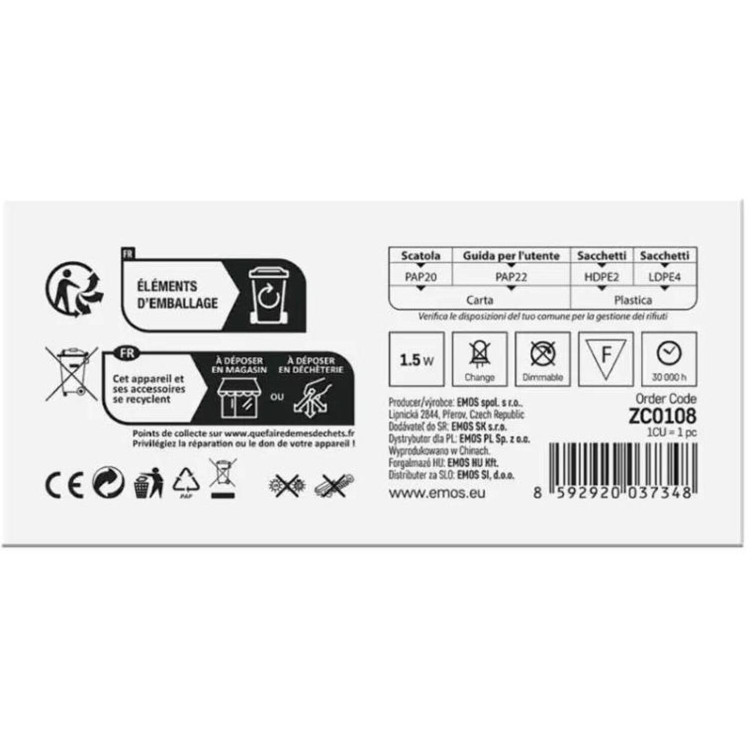 Emos LED Встраиваемый Настенный Светильник AMAL ZC0108, 12 x 5 см, 1,5 Вт, Теплый Белый, IP65, 60 лм, Алюминий, Стекло (ZC0108)