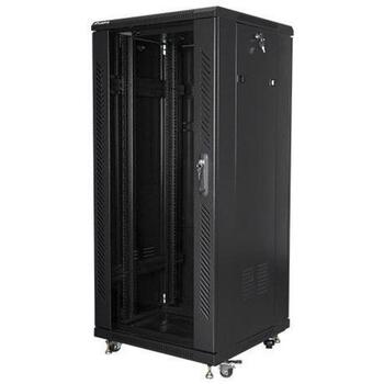 Lanberg Напольный шкаф FF01-6627-12B, 27U, 600mm, черный, максимальная нагрузка до 800kg, IP20, 2 вентилятора (FF01-6627-12B)