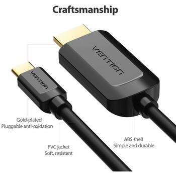 Vention Видео кабель адаптер CGUBH 2м, USB Type-C, HDMI, 3840 x 2160, 30Гц, 3 слоя защиты, черный (CGUBH)