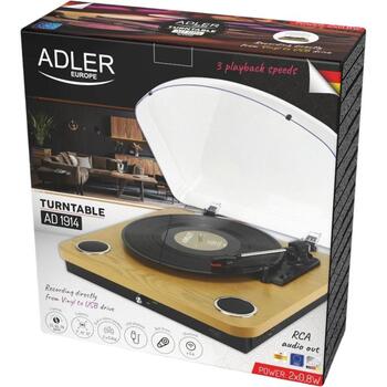 Adler Виниловый проигрыватель AD 1914w, 33.3 RPM, 45 RPM, 75 RPM, USB, Bluetooth 5.4, 2x0.8 W динамики (AD 1914w)