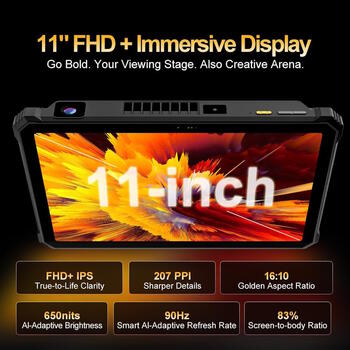 Blackview Active 12 Pro 5G izturīgs planšetdators MediaTek Dimensity 7300 12GB RAM 256GB 11″ FHD+ 90Hz IPS displejs 108 MP galvenā kamera 50 MP priekšējā kamera iebūvēts 120″ projektors 30000 mAh akumulators Android 15 melns (ACTIVE12PRO BLACK)