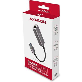 Axagon Сетевой адаптер ADE-TR, 1000 Mbit/s, USB 3.2, Realtek RTL8153, Gigabit Ethernet, Plug and Play, адаптер питания (ADE-TR)